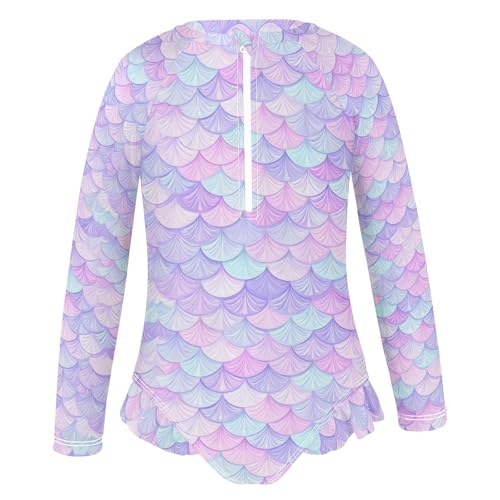 ALAZA Toddler Swimsuit Girl Bathing Suit Swimwear Rash Guard Scale Rainbow Mermaid Long Sleeve 3T2