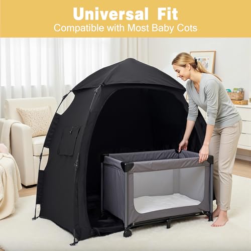 Image of Pop Up Blackout Tent for Babbies and Toddlers, One Click Setup Baby Travel Crib Tent, Blackout Cover for Pack N Play and Baby Crib