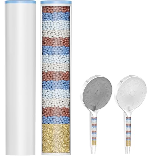 JITTGO 2 Pack Shower Head Filter Replacement for Handheld Filtered Shower Head, Water Softener Filters Beads for Hard Water, Remove Chlorine, Reduces Dry Itchy Skin