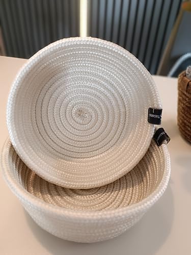 2'li Dekoratif ve Çok Amaçlı Organizer Örgü Kordon Sepet Seti Beyaz 20 x 8