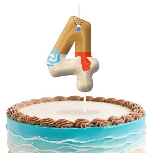 Image of Hawaii Number 4 Birthday Candles, Island Themed Cake Topper for Boys Girls Cake Decorations, Birthday Decorations Party Supplies, Number Candles for Party Decor