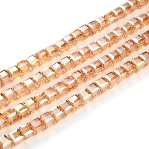 200pcs Czech Faceted Cube Crystal Glass Loose Beads Spacer Bulk 6mm (0.24 Inch) Golden Shadow for DIY Jewelry Craft Making CCC628
