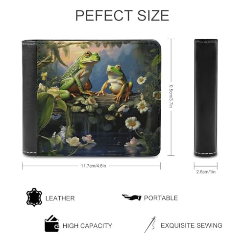 Men's Leather Wallet Bifold Wallet for Men Many Frogs Sing on The Branches Slim Wallet with Multiple Card Classic Passcase Mens Card Holder2