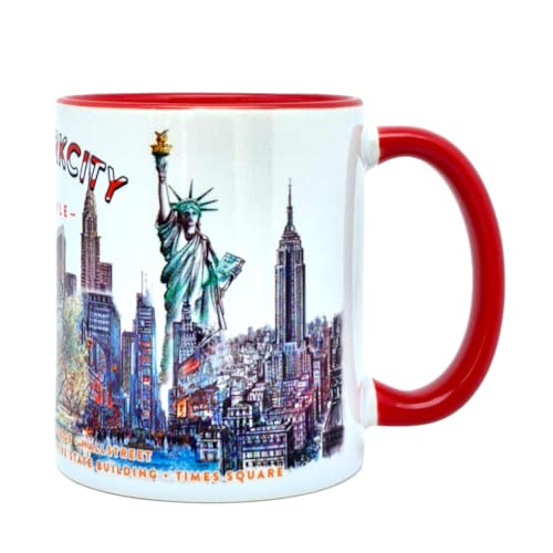 DESSAPT Arts - Mug Céramique 325 ml - New York City avec Design Exclusif - Tasse Cadeau Unique Imprimée en France - Blanc et Rouge