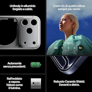 Apple iPhone 17 Pro 256 GB: display 6,3", ProMotion fino a 120Hz, chip A19 Pro, autonomia senza precedenti, sistema di fotocamere Pro Fusion con fotocamera frontale Center Stage; Argento