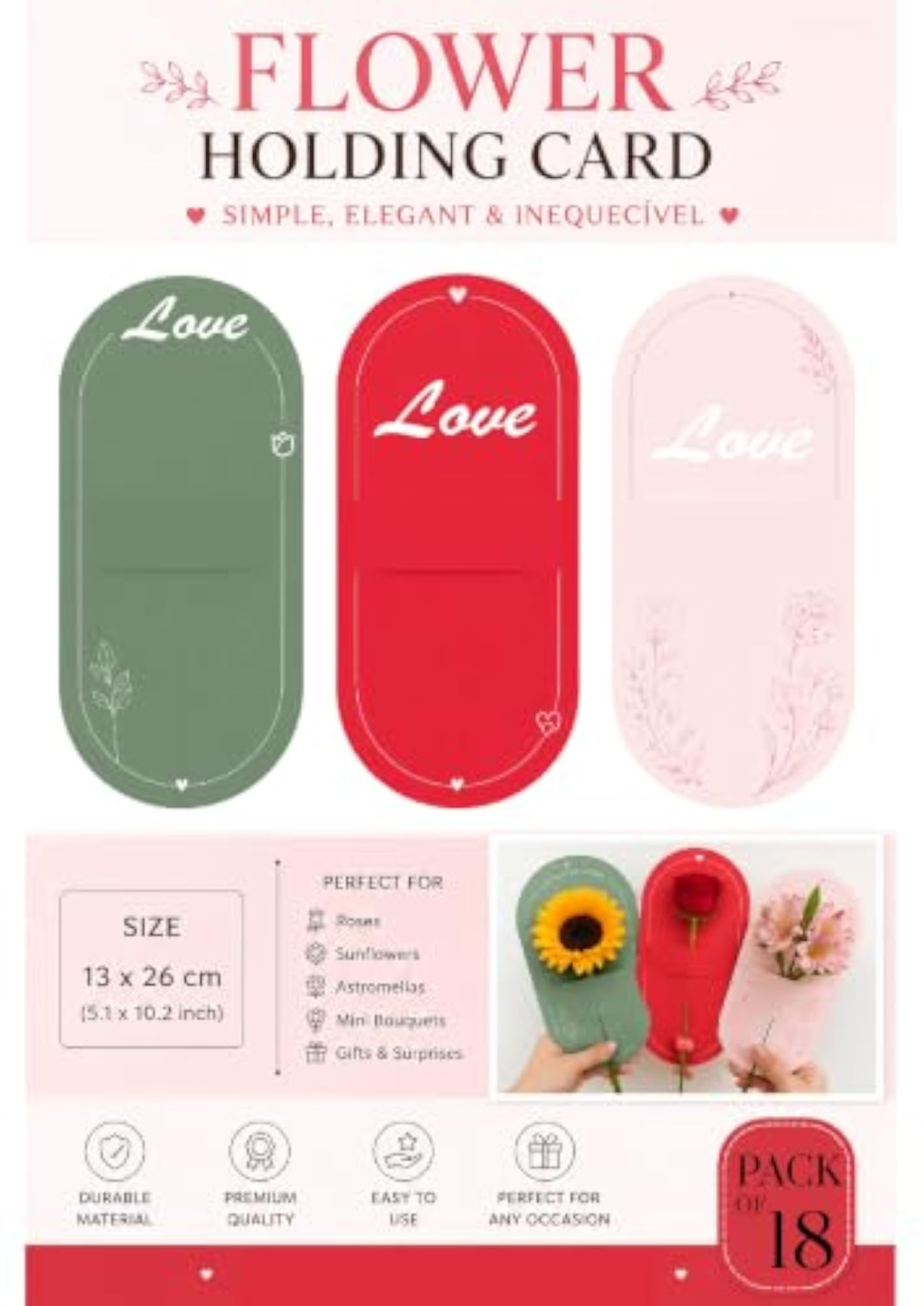 Flower Holding Card for Floral Bouquets, Pack of 13