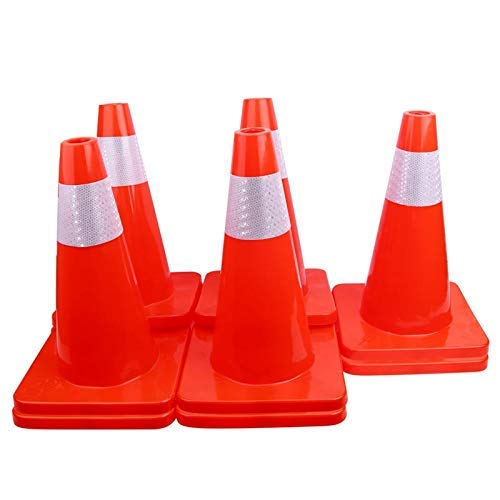 [ 12 Pack ] 18" Traffic Cones Pvc Safety Road Parking Cones Weighted Hazard Cones Construction Cones For Traffic Fluorescent Orange W/4" Reflective Strips Collar #TOP2