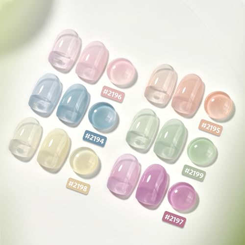 Image of GAOY Jelly Green Spring Summer Gel Nail Polish Set, 6 Transparent Colors Sheer Blue Pink Nude Soak Off UV Light Cure Gel Polish Kit for Salon and Nail Art DIY at Home
