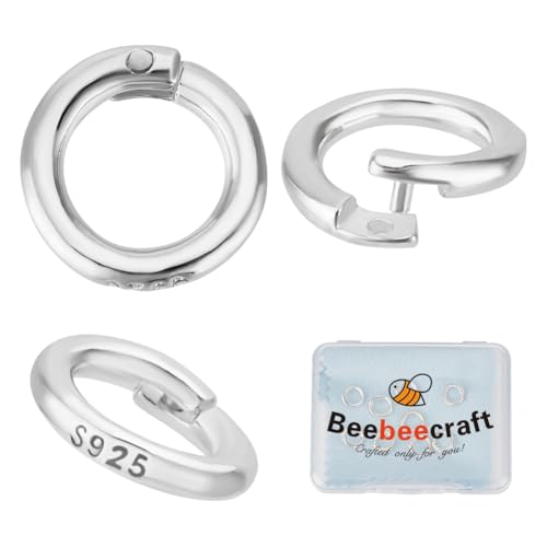 Beebeecraft 1 Box 10Pcs Locking Jump Rings OD 8mm ID 5mm 925 Sterling Silver Connector Lock Round Clasp Open Jump Ring for DIY Necklace Bracelet Jewelry Making Supplies