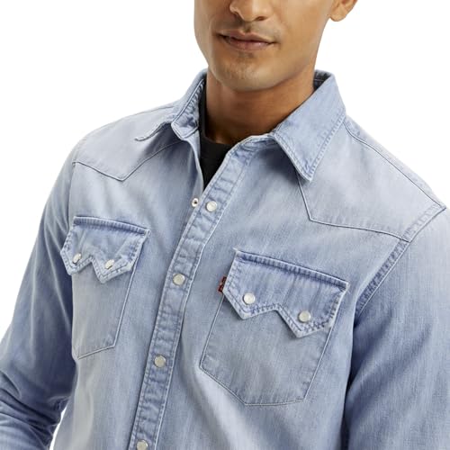 Image of Levi's Men's Solid Slim Fit Shirt Light-Blue