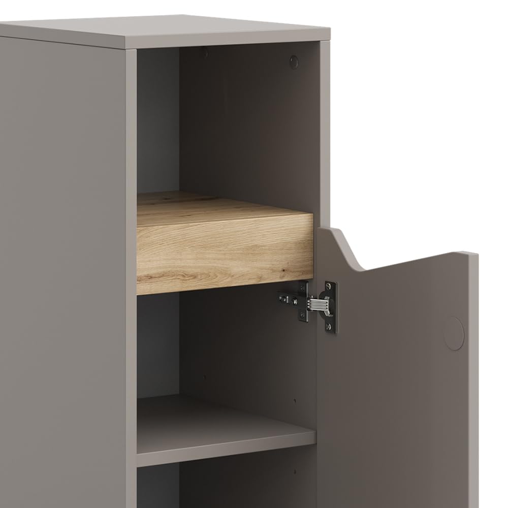 Vicco Midischrank Marelle, Greige, 30 x 74.5 cm mit Tür und offenem Fach, zur Aufbewahrung von Badutensilien und Handtüchern