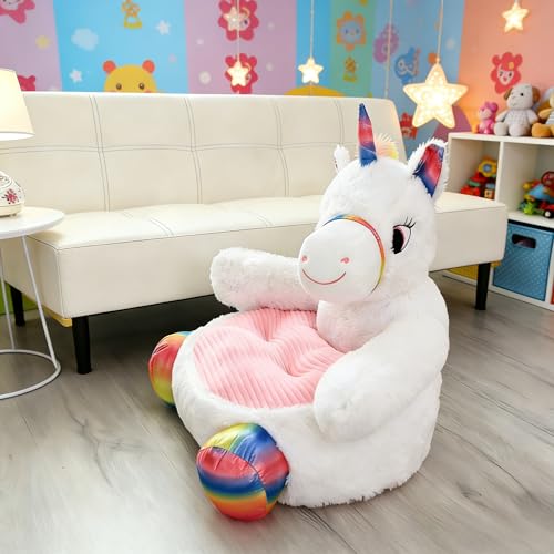 Cute Room Unicorn Sofa Chair Bean Bag Chair Animals Armrest Sofa (White)