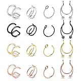 ChiMunllin Anillos de nariz falsos para tabique de nariz, aretes falsos de acero inoxidable, anillos de aro de nariz falsos sin perforación para mujeres y hombres, Metal, circonita cúbica