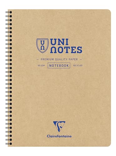 Clairefontaine 9853C – Kołonotatnik perforowany Uninotes (1 szt.) A4+ (22,5 × 29,7 cm), 160 wyrywanych stron w linie, papier z recyklingu 90 g, okładka kraft, kolor losowy