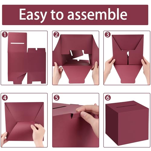Image of Hooqict Burgundy Card Box with Slot 9.1 inch Money Gift Card Box for Graduation, Wedding, Reception, Party, Birthday, Retirement, Raffle Box Envelope Ticket Holder