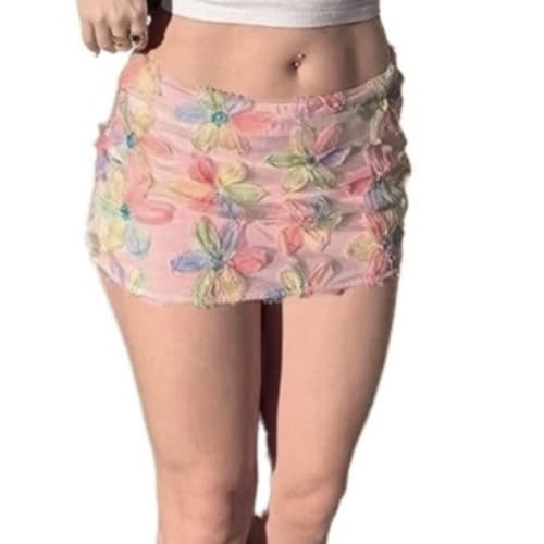 Women's Skirts Colorful Flowers Sequins Patchwork Mesh Summer Trend Sweet Street Casual Holiday Chic Ladies