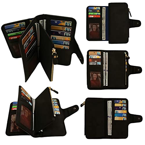 Image of Womens Long Leather Wallet, RFID Blocking Leather Pocket Wallet Ladies Mini Purse with ID Window
