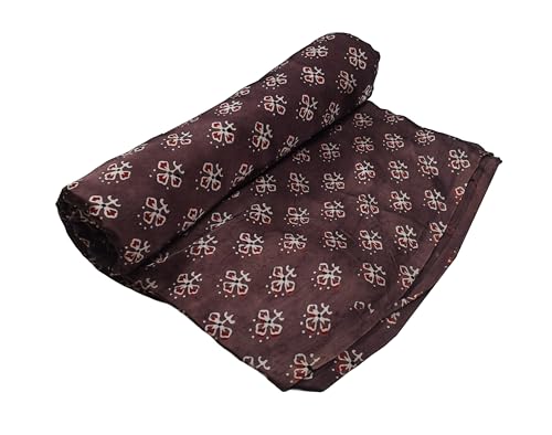 Image of Ethnics of Kutch Women's Ajrakh Modal Silk Natural Dye Hand Block Print Unstitched Kurta Fabric Mtr Length (2.5 Mtrs - Brown 17101E)