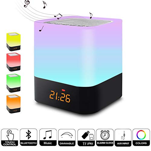 Preisvergleich Produktbild Nachttischlampe mit Bluetooth-Lautsprecher, tragbarer drahtloser Bluetooth-Lautsprecher, Wecker, farbwechselndes Touch-Control-Nachtlicht-Geschenk für Teenager