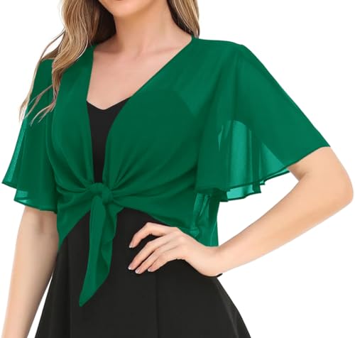 Image of Women's Solid Puff Sleeve Kimono Short Cardigan Loose Cover Up Casual Blouse Top Chiffon