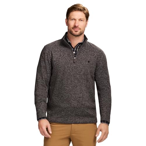 Image of Izod Men's Thermosoft Quarter Zip Sweater Fleece Pullover, Carbon Heather, Medium