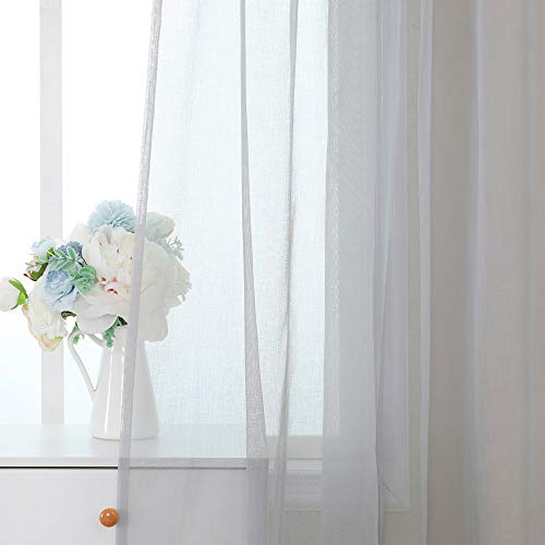 MIULEE 2 Panneaux Rideaux Voilages Tissu Polyester Doux Semi-Transparent Couleur Pure Voilage de Fenêtre Lisse Élégant Chaleureux pour Chambre Enfant Bébé Salon Tige de Poche 140x215CM(L X H) Gris Cover