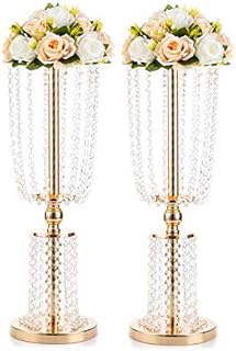 NUPTIO 2 Pcs Wedding Centerpieces for Tables, 60cm Tall Gold Vases for Centerpiece, Crystal Metal Vase Flower Stand Holders for Housewarming Gifts, Vase for Flowers for Party Christmas Reception