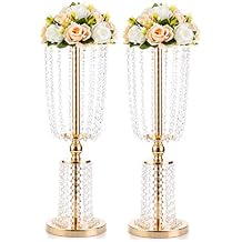 2 Pcs 23.75 inches Gold Vases for Centerpieces Tall Crystal Metal Vase Flower Stand Holders Wedding Centerpiece Chandelier for Reception Tables Wedding Supplies