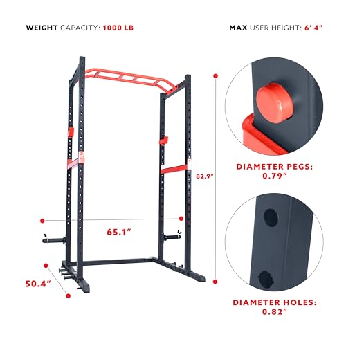 Image of Sunny Health & Fitness Power Zone Strength Rack Power Cage - 1000 LB Weight Capacity, Spotter Bar, Angled Pull-Up Bar, J-Hooks, Resistance Band Pins, Optional LAT Pull Down