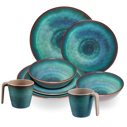 Melamin Geschirr Set Jesolo Grün für 2 Personen - 8 Teile - mit...