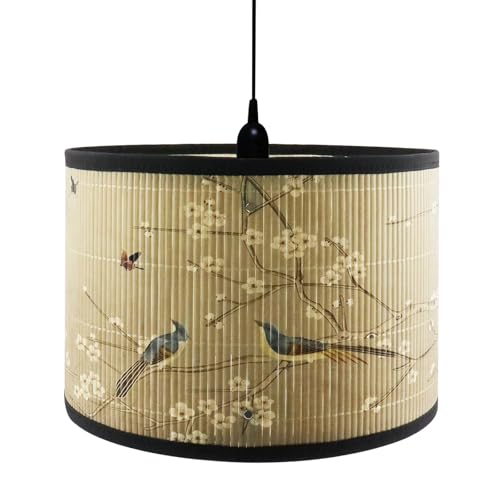 Crapyt E27 Round Removable Lamp Shades, 11.8' &times; 11.8' &times; 7.87' Wood Lampshade with Plant and Bird...