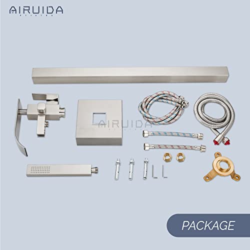 Airuida Freestanding Bathtub Faucet Brushed Nickel Floor Mount Waterfall Tub Filler With Single Handle 360 Degree Swivel Standing High Flow Spout Mixer Taps #TOP7