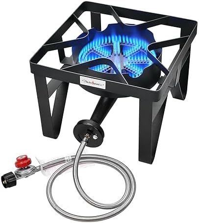 Vivicreate Propane Gas Stove, 185000 BTU High Pressure Outdoor Camping Stove with Regulator, Cast Iron Burner, CSA listed regulator and gas hose,Black (Normal)