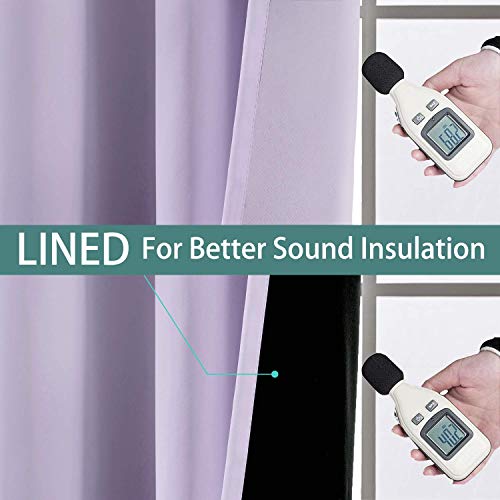 Image of Yakamok 100% Blackout Lined Panels, Room Darkening Thermal Insulated Blackout Curtains for Bedroom, Heat Blocking Drapes for Living Room(62Wx84L, Lilac, 2 Panels)