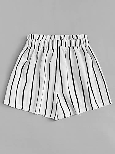 Milumia Women's Casual Striped Tie Paperbag Waist Wide Leg Belted Summer Shorts Black and White Medium