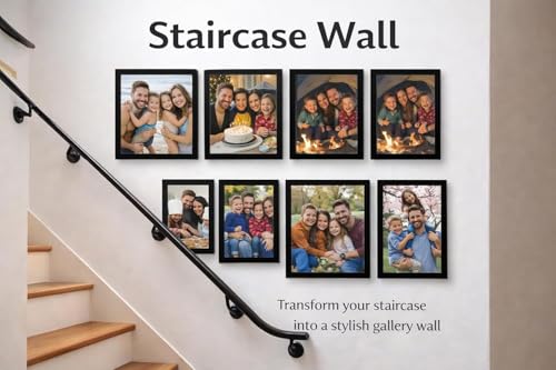 BH | Set of 8 Photo Frames Black | Four 8 x 10 Inches, Two 4 x 6 Inches, Two 5 x 7 Inches |MFD Wood |Wall Mounting Picture Frames for Living Room, Bedroom, Office & Home Décor - By Best House - Image 8