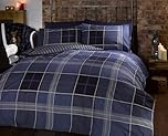 Argyle Single Quilt Duvet Cover and Pillowcase Reversible Bedding Bed Set, Tartan Check - Blue