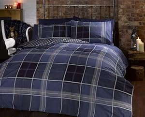 Argyle eenpersoons dekbedovertrek en kussensloop omkeerbare beddengoedset, tartan check - blauw