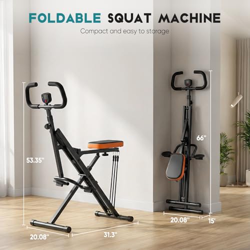 OLIXIS Squat Machine for Home, 330 LBS Capacity Glute Workout Equipment with Adjustable Resistance, Foldable Glute Exercise Full Body Workout Machine for Women, Black
