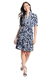 Picture of London Times Women's Dresses Dress Easy Feminine Versatile Smocked Waist Ruffle Neckline, Navy/Sky Blue, 12