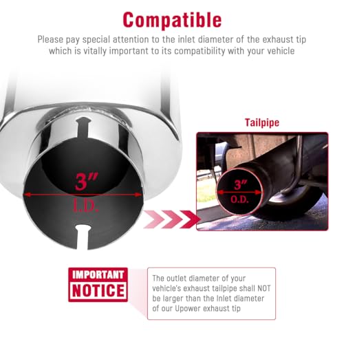 Upower Square Exhaust Tip 3" Inlet, 3" x 5.3" Outlet 9" Long Stainless Steel Polished Rectangle Exhaust Tailpipe Tip, Clamp on Design by Upower - Used condition - Image 3