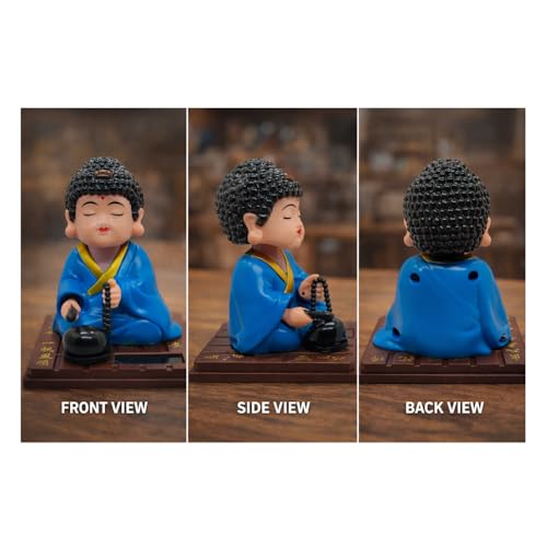 Image of Solar-Powered Moving Head Buddha Statue| Feng Shui Monk Figurine for Positive Energy, Peace & Prosperity | Shaking Head Buddha Idol for Car Dashboard, Home & Office Decor (Blue)