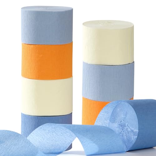 Image of Light-Dusty Blue Beige-Orange Party-Decorations Streamers - 8 Rolls Graduation 2026 Boho Fall Birthday Baby Bridal Shower Crepe Tissue Paper Streamer,Bachelorette Engagement Decor Lasting Surprise