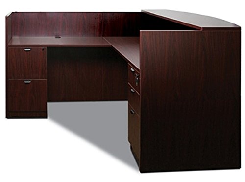 Offices To Go L Shaped Reception Desk W/Transaction Top 71"W X 30"D X 42"H Reception Return 42"W X 24"D X 42"H - American Espresso #TOP1