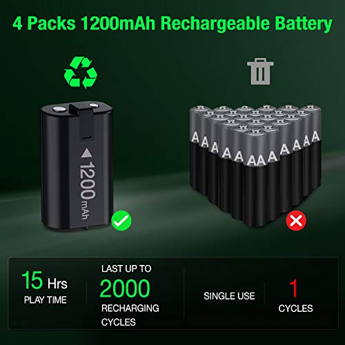 Battery Pack for Xbox One, BEBONCOOL Rechargeable Battery for Xbox One/One S/One X/One Elite Controller, Controller Charger for Xbox One with 4 Pack Batteries Accessories for Xbox One - Thumbnail 2
