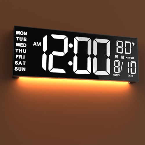 Image of JALL 16 inch Large Digital Wall Mount Clock, Count Down Timer, Alarm, Big LED, DST, Temperature for Living Room Classroom Desk, Xmas, Birthday Gift for Senior Men Women Mom Dad, White