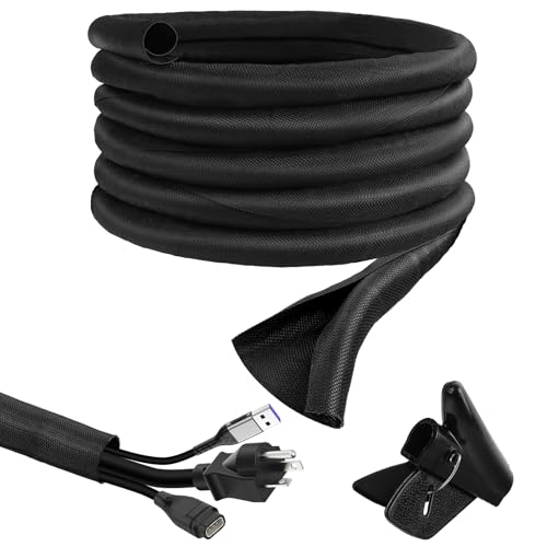 配線カバー コルゲートチューブ 13φ 全長3m ケーブル保護 嚙み防止 ペット コードカバー 織物 セパレート構造 耐久性 車、家庭、オフィスに適用 ケーブルクリップ付きのサムネイル