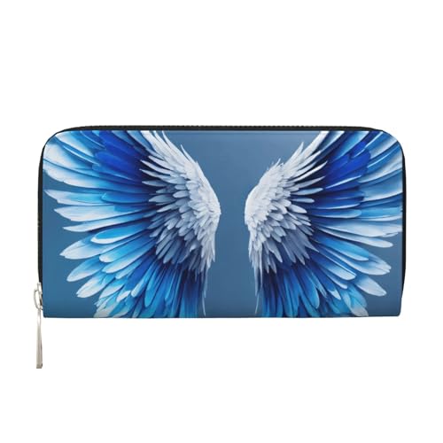 Angel Wing print Leather Wallet for Women Men,Women's Leather Clutch Wallet with Zip,Large Capacity