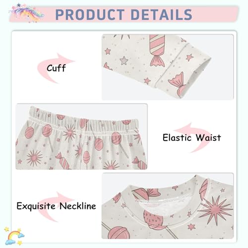 Pajama Sets Long Sleeve Candy Lollipops and Stars Pattern Soft Comfy Sleepwear 2 Piece PJS 3-8T4