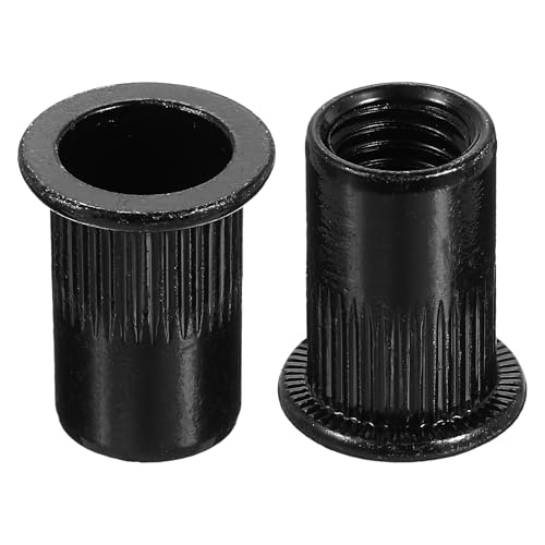 QUARKZMAN Écrou aveugle en acier au carbone à tête plate cannelée M10 avec insert fileté noir 80 pièces